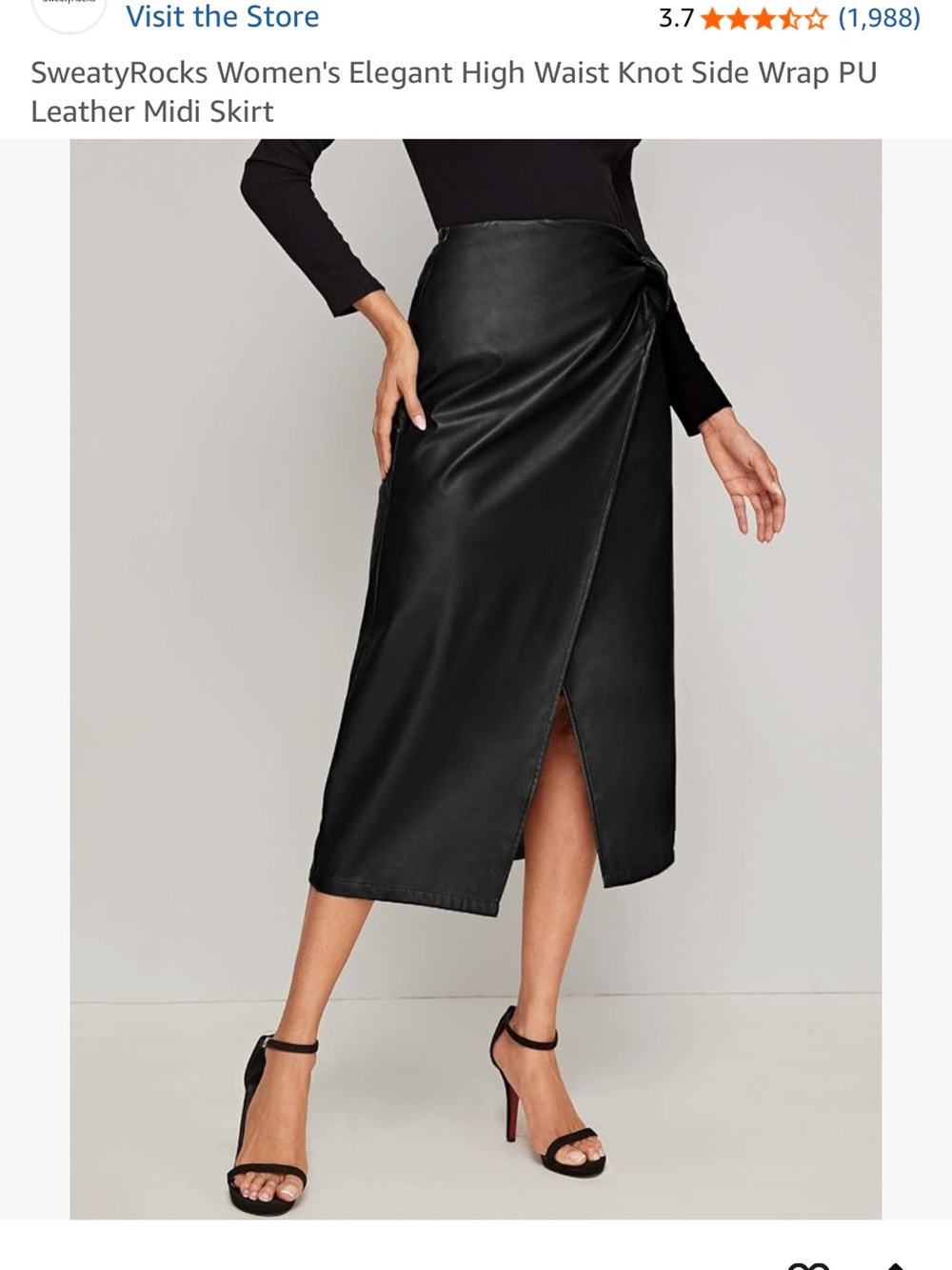 Elegant High Waist Knot Side Wrap PU Leather Midi Skirt - Picture 3 of 10
